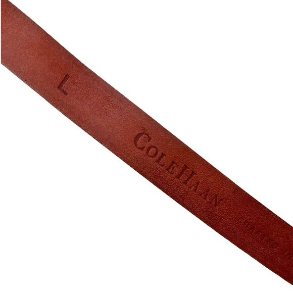 Vintage Cole Haan Slim Metallic Leather Belt Sz L Rose Gold Round Accents 90s